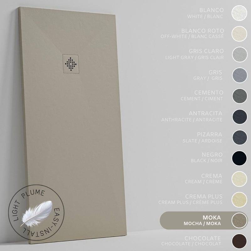 SOULHOME Lekki Brodzik z Żywicy tekstura Łupka Moka – 120x100- cm Ultra-płaski Zawiera Syfon i Kratkę Same