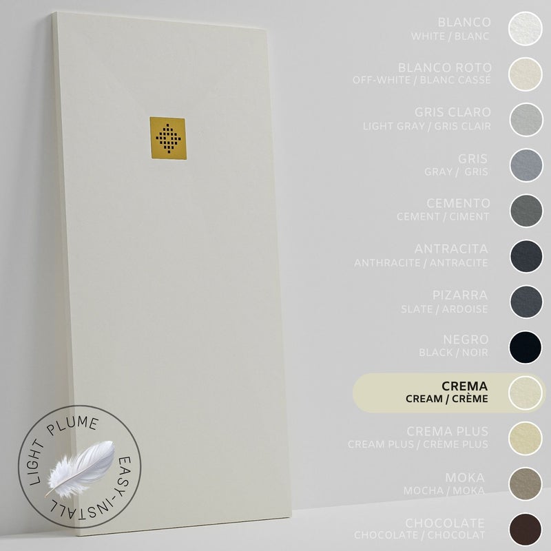 SOULHOME Lekki Brodzik z Żywicy tekstura Łupka kremowy – 190x90- cm Ultra-płaski Zawiera Syfon i Kratkę Gold