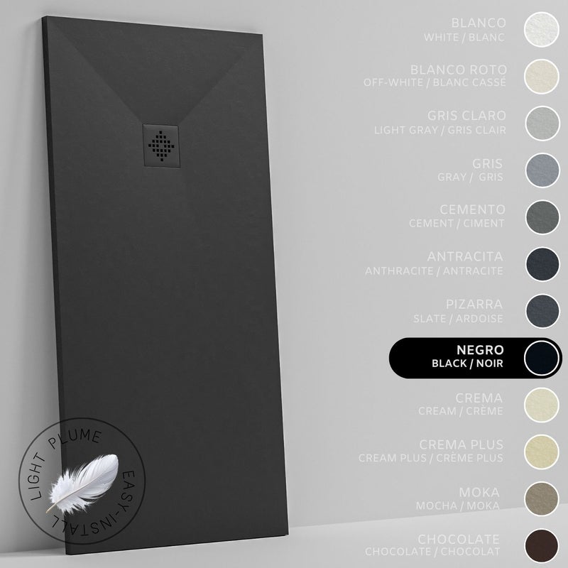 SOULHOME Lekki Brodzik z Żywicy tekstura Łupka czarny – 170x75- cm Ultra-płaski Zawiera Syfon i Kratkę Same