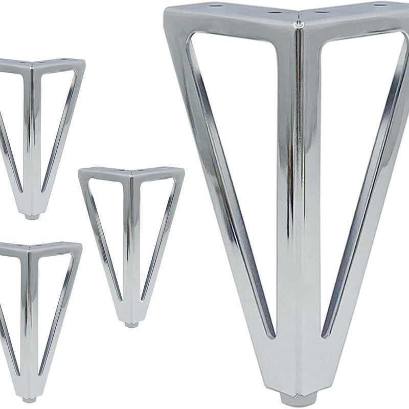 (Srebrny) Zestaw 4 trójkątnych metalowych nóg stołowych, 15 cm, nogi do szafek w stylu współczesnym, nogi do mebli sofowych i łóżek