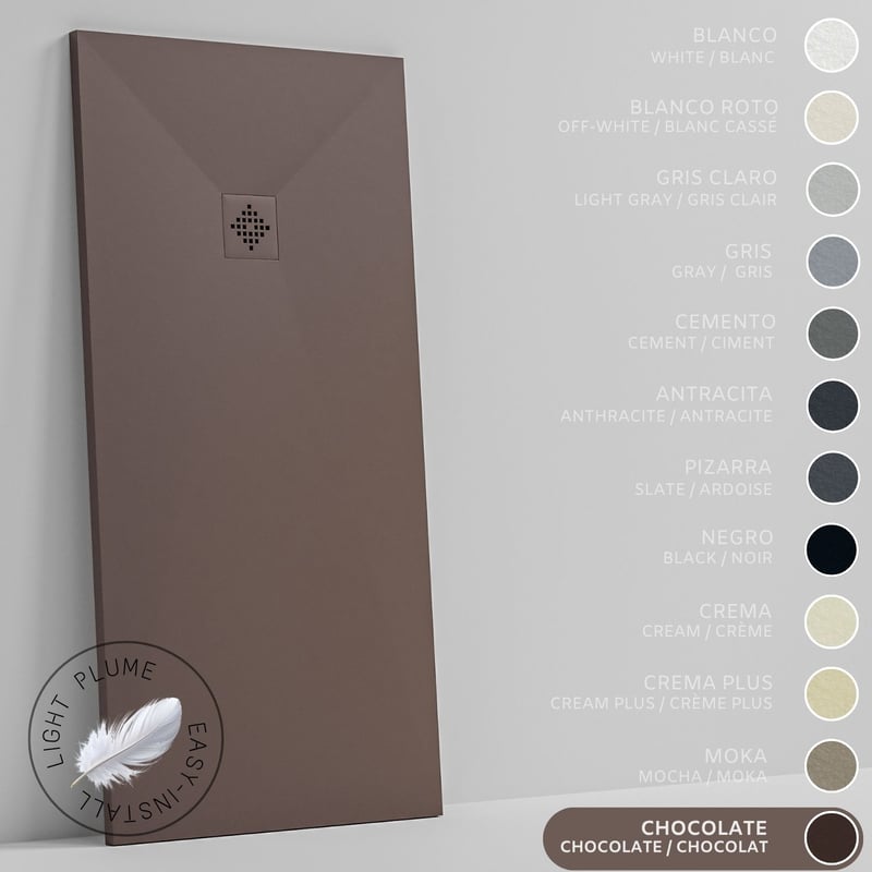 SOULHOME Lekki Brodzik z Żywicy tekstura Łupka czekoladowy – 200x80- cm Ultra-płaski Zawiera Syfon i Kratkę Same