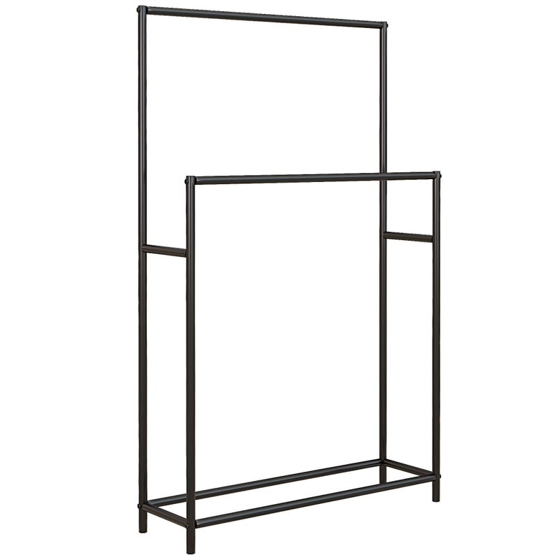 Wieszak na ręczniki, wolnostojący, 2 drążki, nierdzewny, 66x20x110cm, czarny