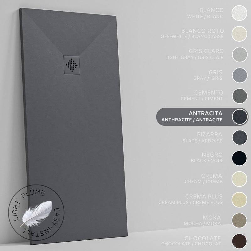 SOULHOME Lekki Brodzik z Żywicy tekstura Łupka antracytowy – 220X90- cm Ultra-płaski Zawiera Syfon i Kratkę Same