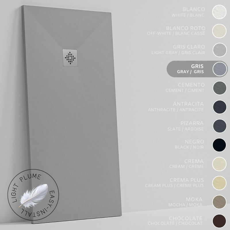 SOULHOME Lekki Brodzik z Żywicy tekstura Łupka szary – 130x90- cm Ultra-płaski Zawiera Syfon i Kratkę