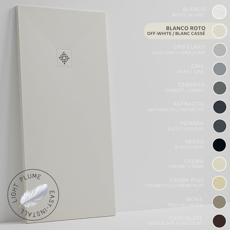 SOULHOME Lekki Brodzik z Żywicy tekstura Łupka złamana biel – 90x80- cm Ultra-płaski Zawiera Syfon i Kratkę Same