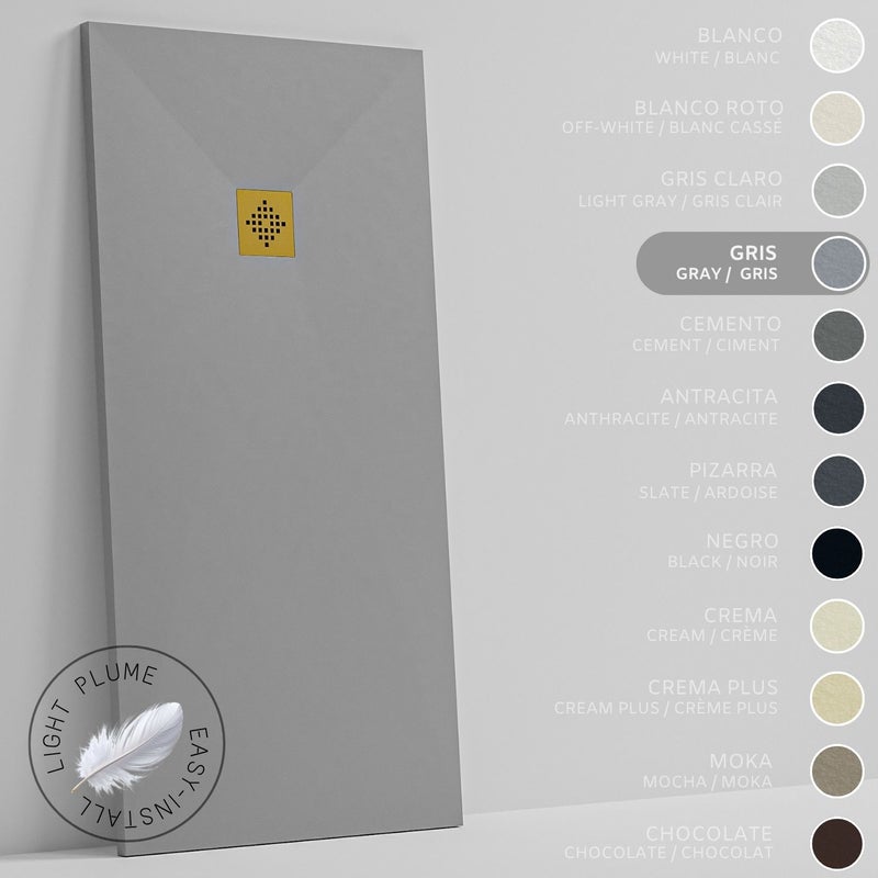 SOULHOME Lekki Brodzik z Żywicy tekstura Łupka szary – 190x100- cm Ultra-płaski Zawiera Syfon i Kratkę Gold