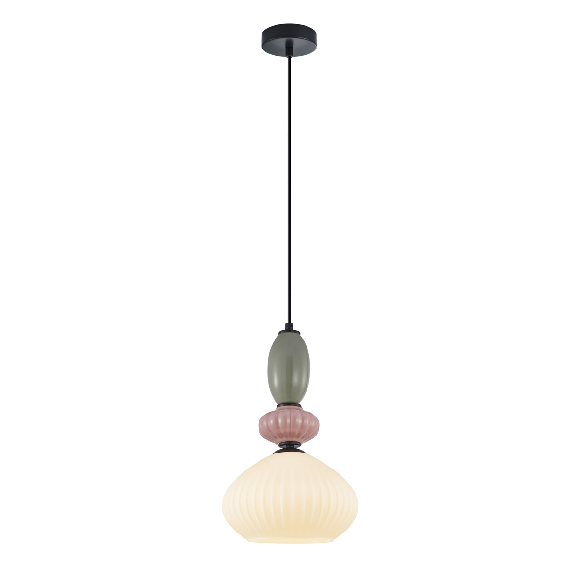 ALTRA lampa wisząca czarna klosz biały ryflowany kolorowa ceramika 1xE27 PND-36787-1A-BK-WH