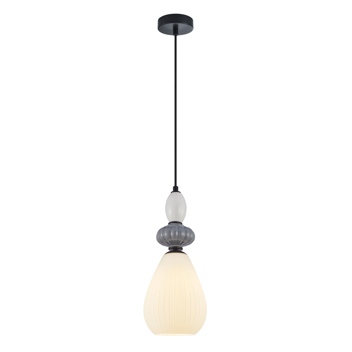 ALTRA lampa wisząca czarna klosz biały ryflowany kolorowa ceramika 1xE27 PND-36787-1B-BK-WH