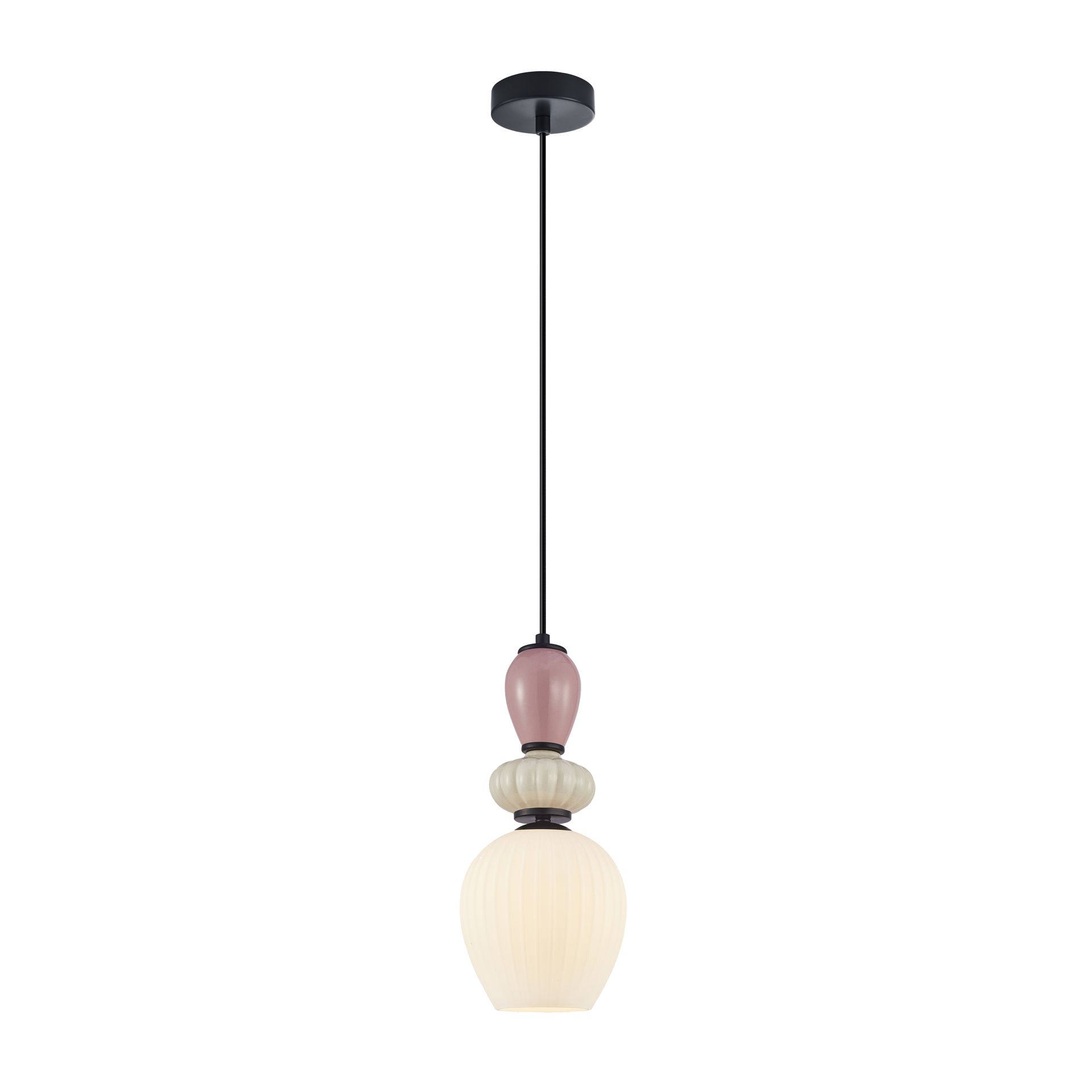 ALTRA lampa wisząca czarna klosz biały ryflowany kolorowa ceramika 1xE27 PND-36787-1C-BK-WH