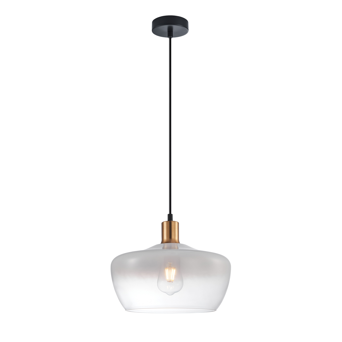 PAROLA lampa wisząca czarno-złota klosz szkło białe fi 30cm 1xE27 PND-3636-1-BRO-W