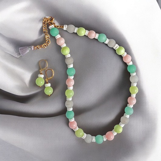 HOT TREND : komplet : naszyjnik, kolczyki : pastelle : jadeit 10mm