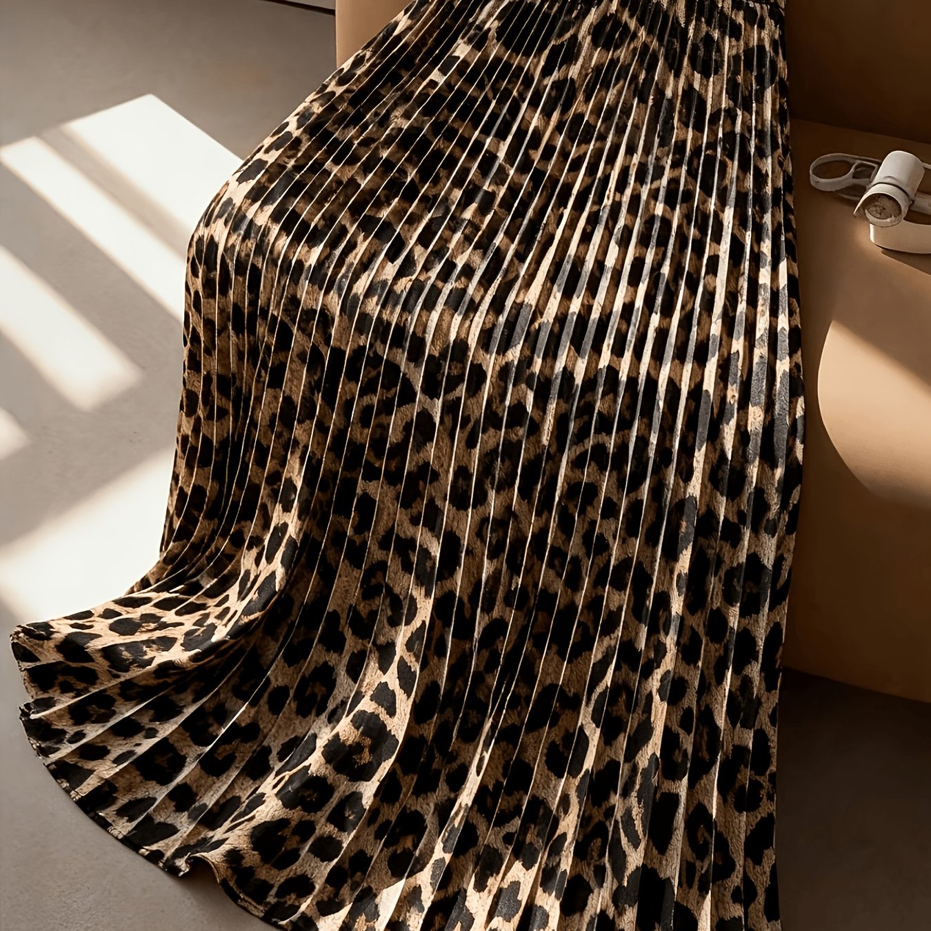TEMU Spódnica damska w lamparcie cętki, plisowana, typu A z elastycznym paskiem - Elastyczny pasek odpowiedni na wiosnę, i jesień, spódnica