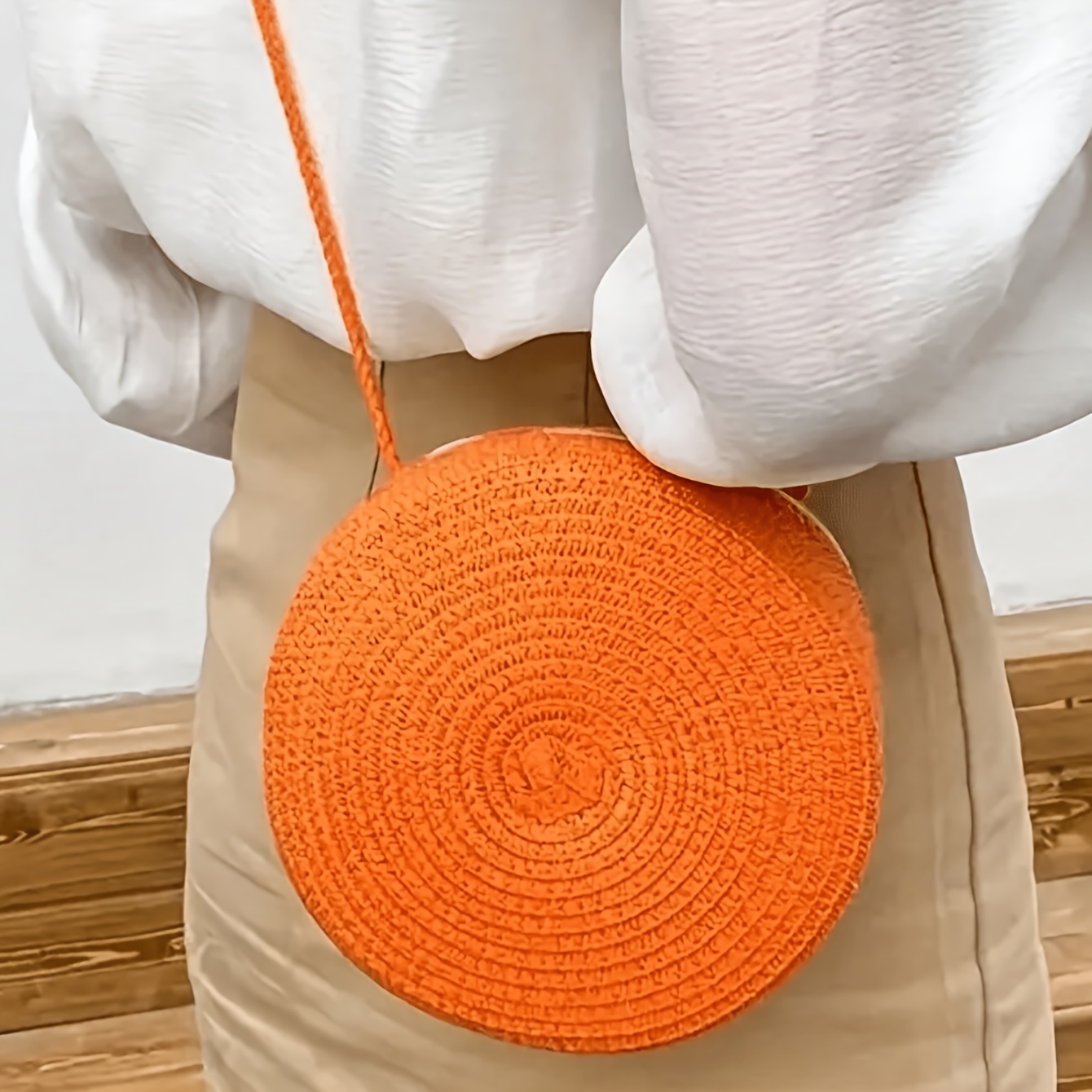 TEMU Letnia Damska Torba na Ramię w Jednolitym Kolorze, Plażowa Torba Crossbody na Wakacje, Uniwersalna Torba Plażowa na Wyjścia, Okrągła Torba