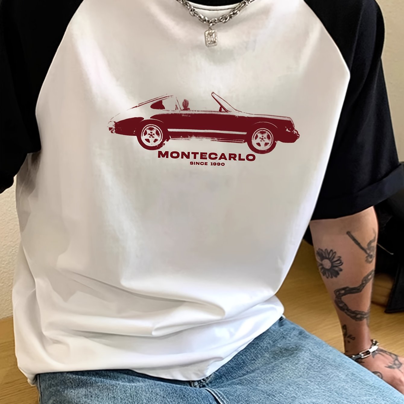 TEMU Vintage Raglan Krótki Rękaw Męska Koszulka / Nowość 2026 / Kolorowy Raglanowy Top / Codzienna Odzież Wychodząca / Casual Sportowa Koszulka dla