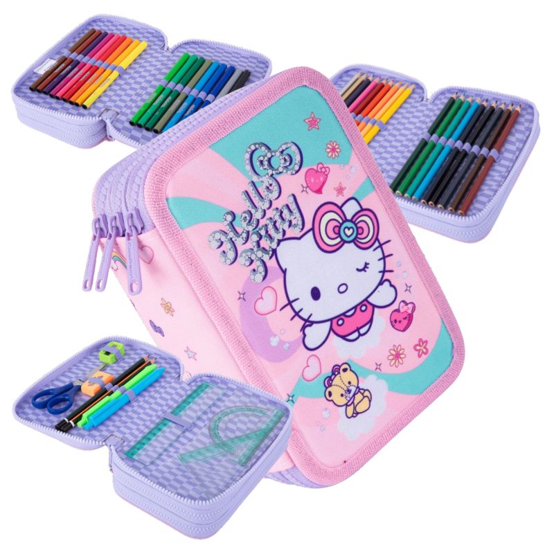 Piórnik Szkolny Hello Kitty Coolpack Z Pełnym Wyposażeniem Trzykomorowy Rozkładany Do Szkoły