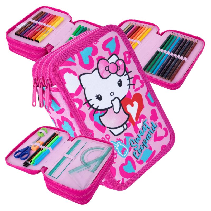 Piórnik Szkolny Hello Kitty Coolpack Z Pełnym Wyposażeniem Trzykomorowy Rozkładany Do Szkoły