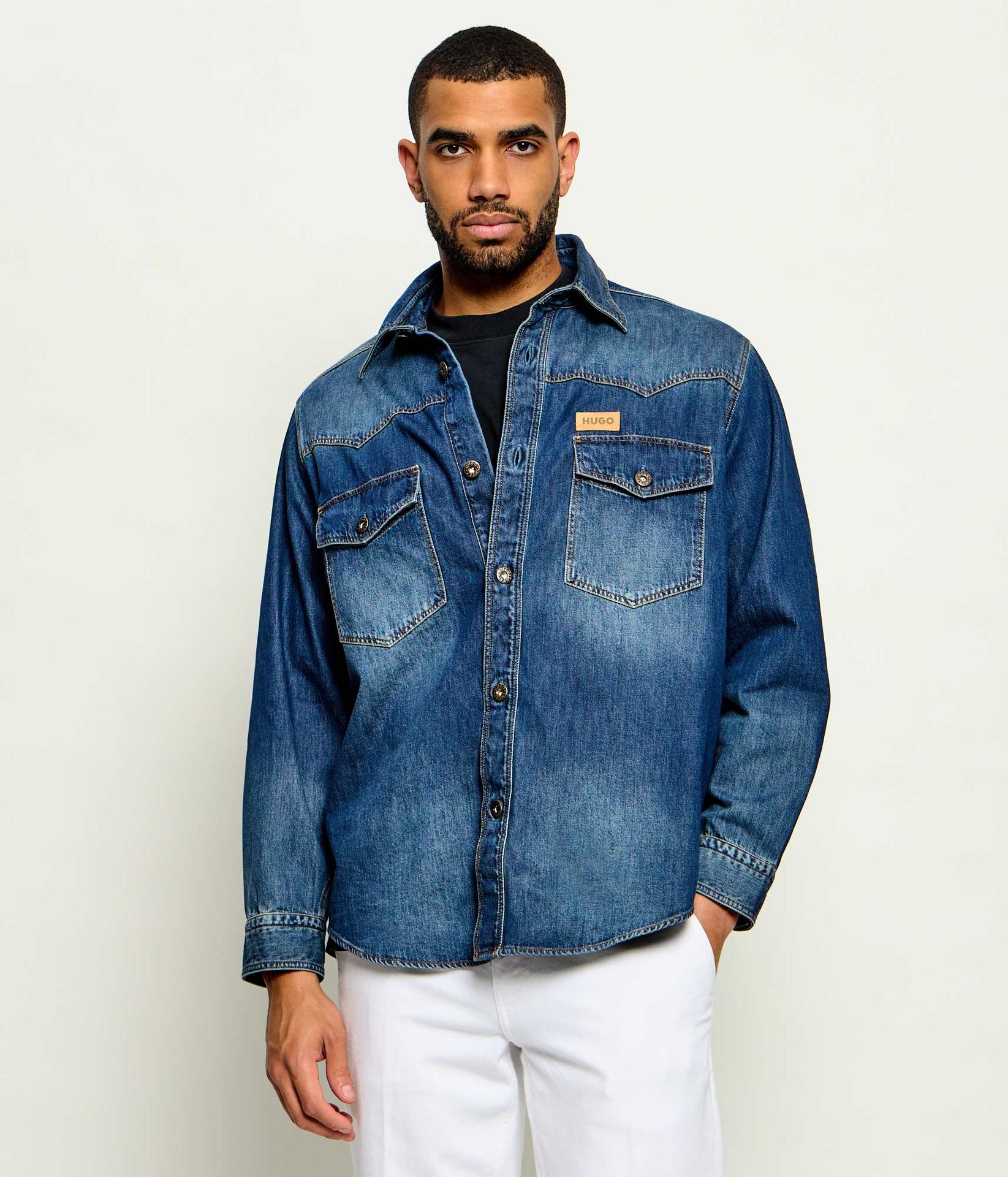 Hugo Blue Jeansowa koszula Ebant Oversize fit