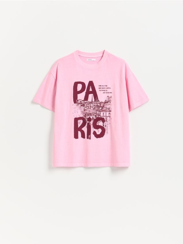 Reserved - Bawełniany t-shirt z nadrukiem - różowy
