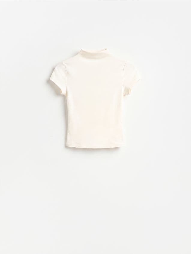 Reserved - T-shirt ze stójką - złamana biel