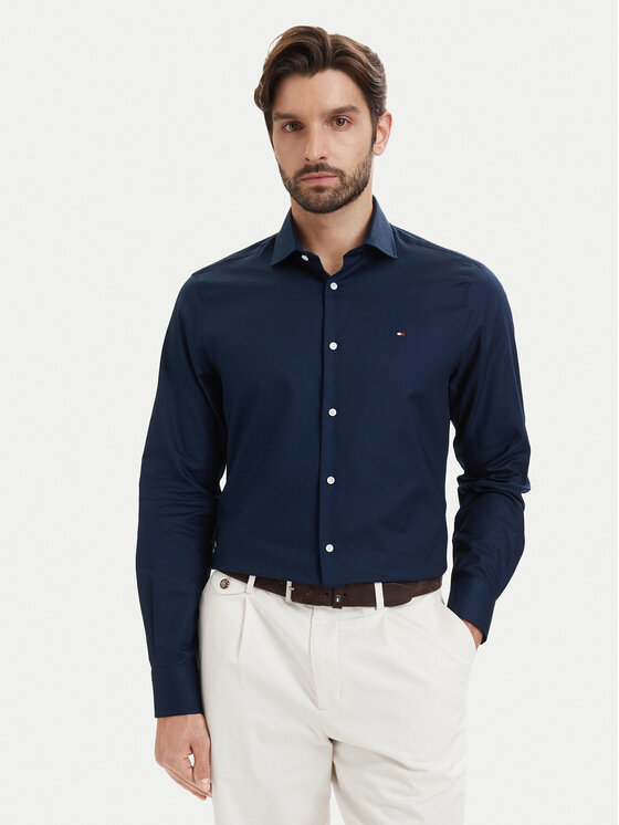 Tommy Hilfiger Koszula Dobby MW0MW43747 Granatowy Regular Fit
