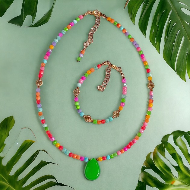 RAZEM TANIEJ : summer collection: kolorowa muszla, jadeit i kwiatuszki