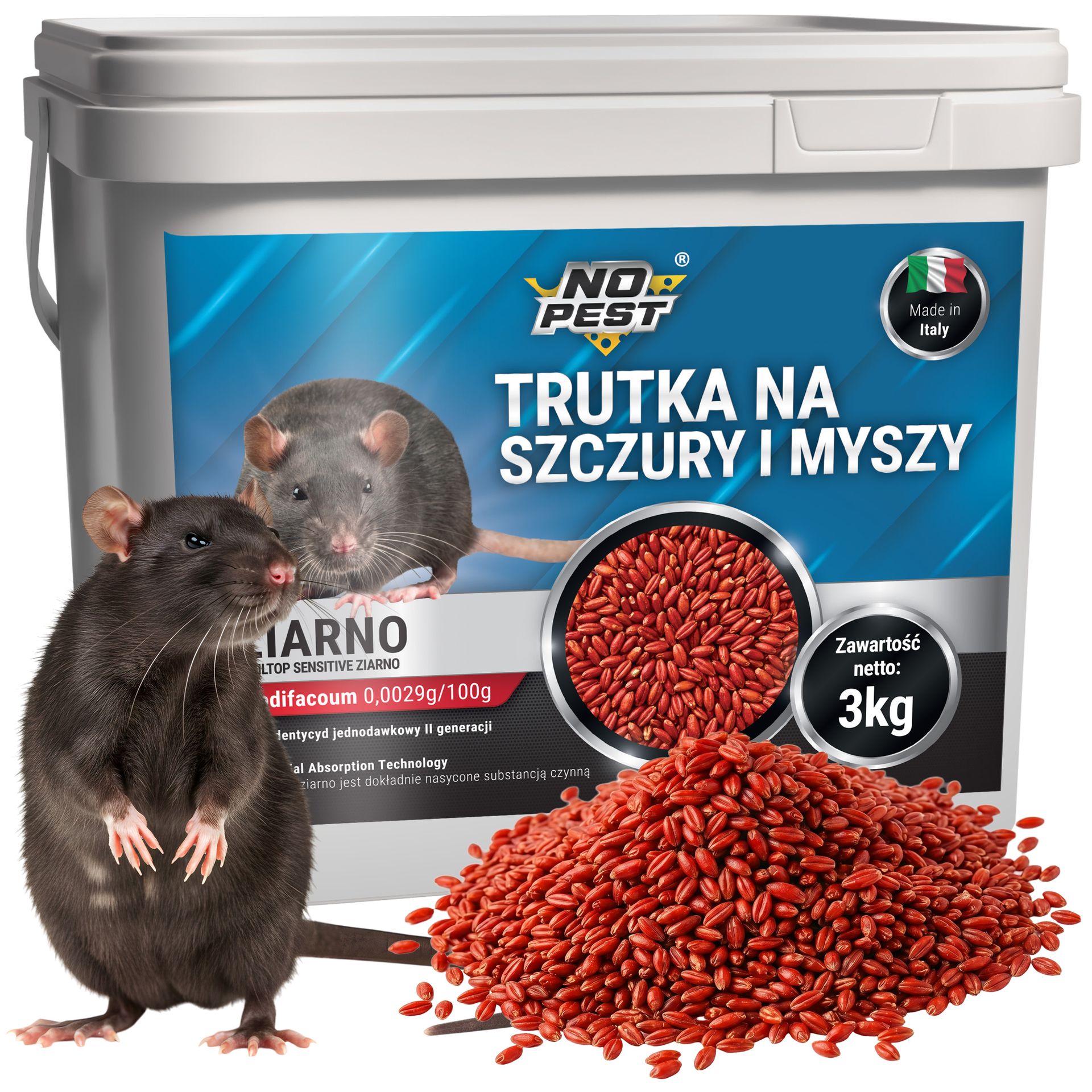 No Pest® Trutka na szczury i myszy, gryzonie 3 kg brodifakum czerwone ziarno