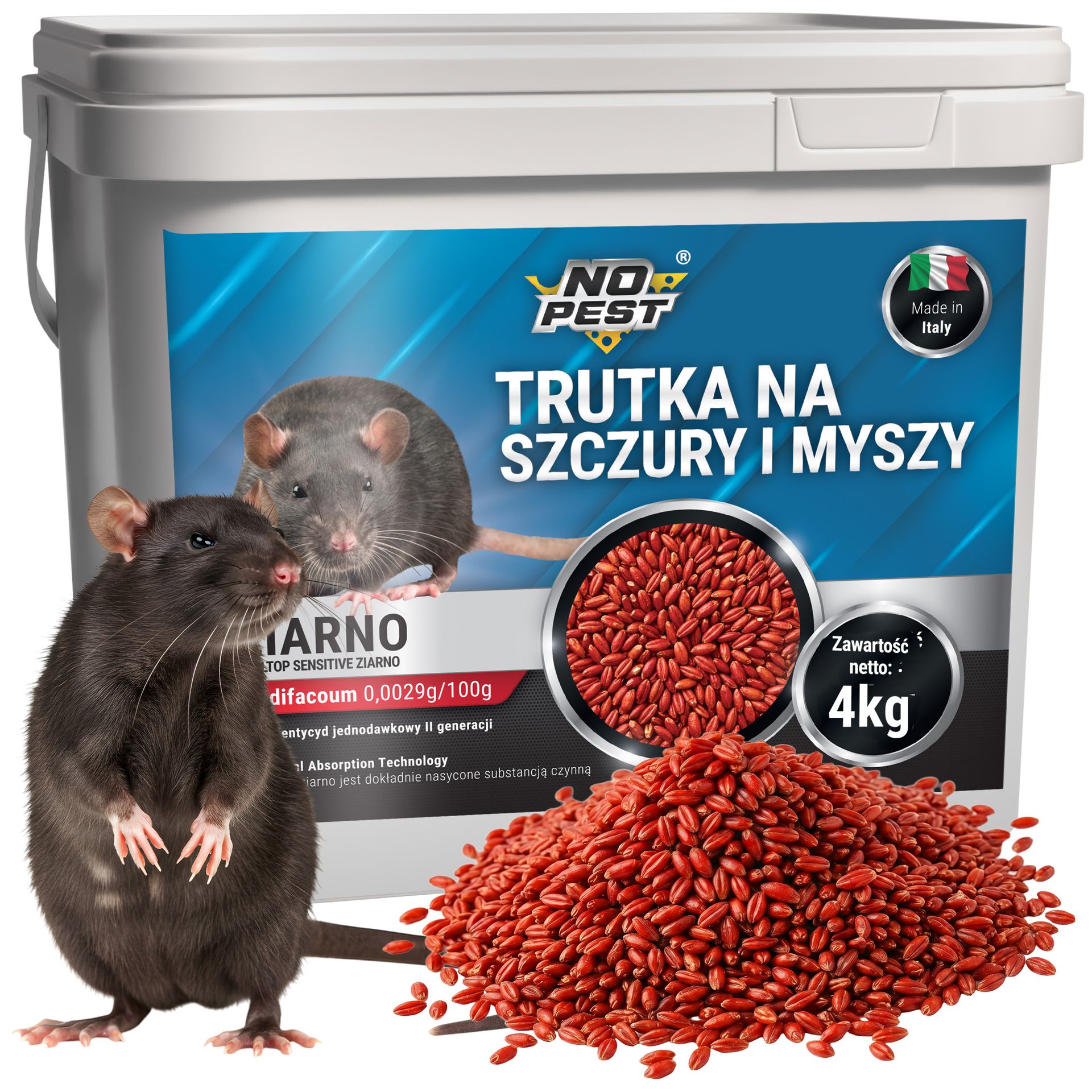 No Pest® Trutka na szczury i myszy, gryzonie 4 kg brodifakum czerwone ziarno