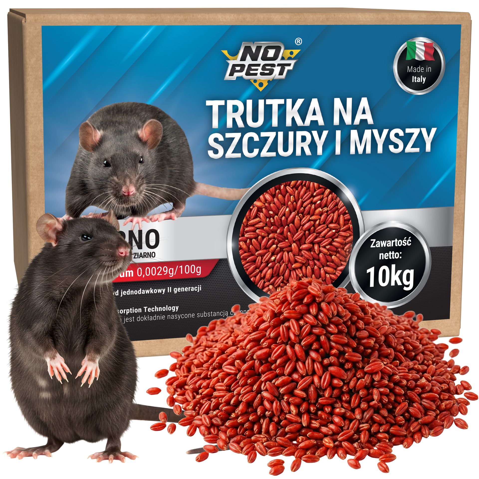 No Pest® Trutka na szczury i myszy, gryzonie 10 kg brodifakum czerwone ziarno