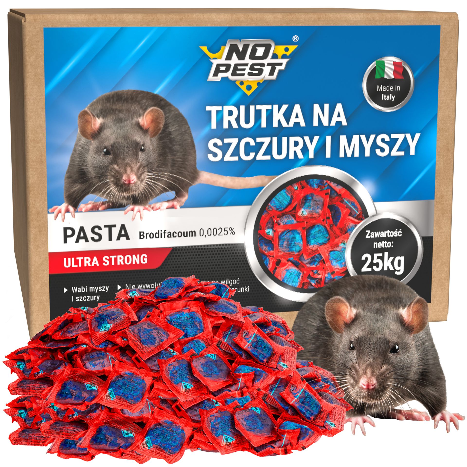 No Pest® Trutka na szczury i myszy, gryzonie brodifakum niebieska pasta w saszetkach 25kg