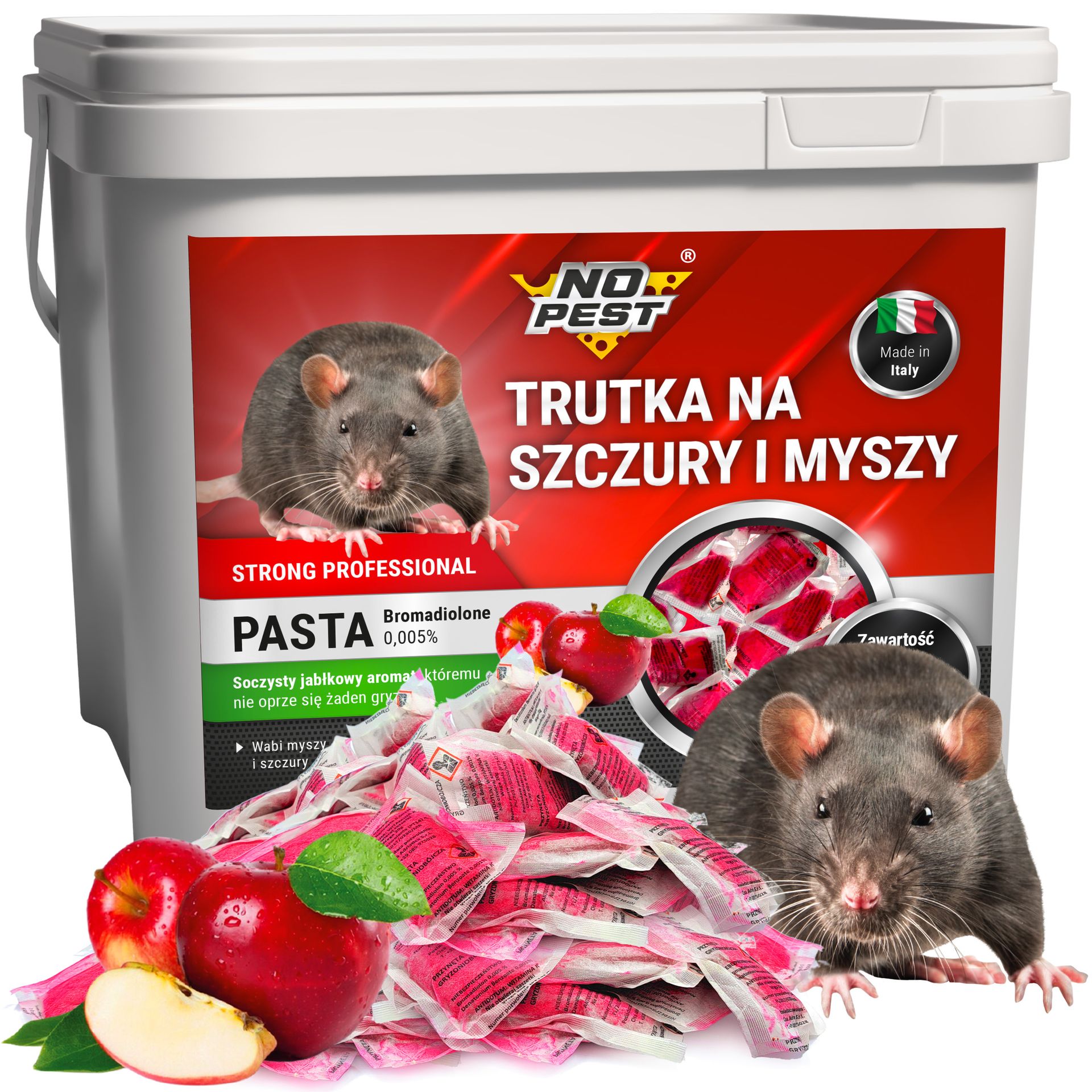 Trutka na szczury i myszy, gryzonie 3kg No Pest® bromadiolon 0,05g/kg czerwona pasta
