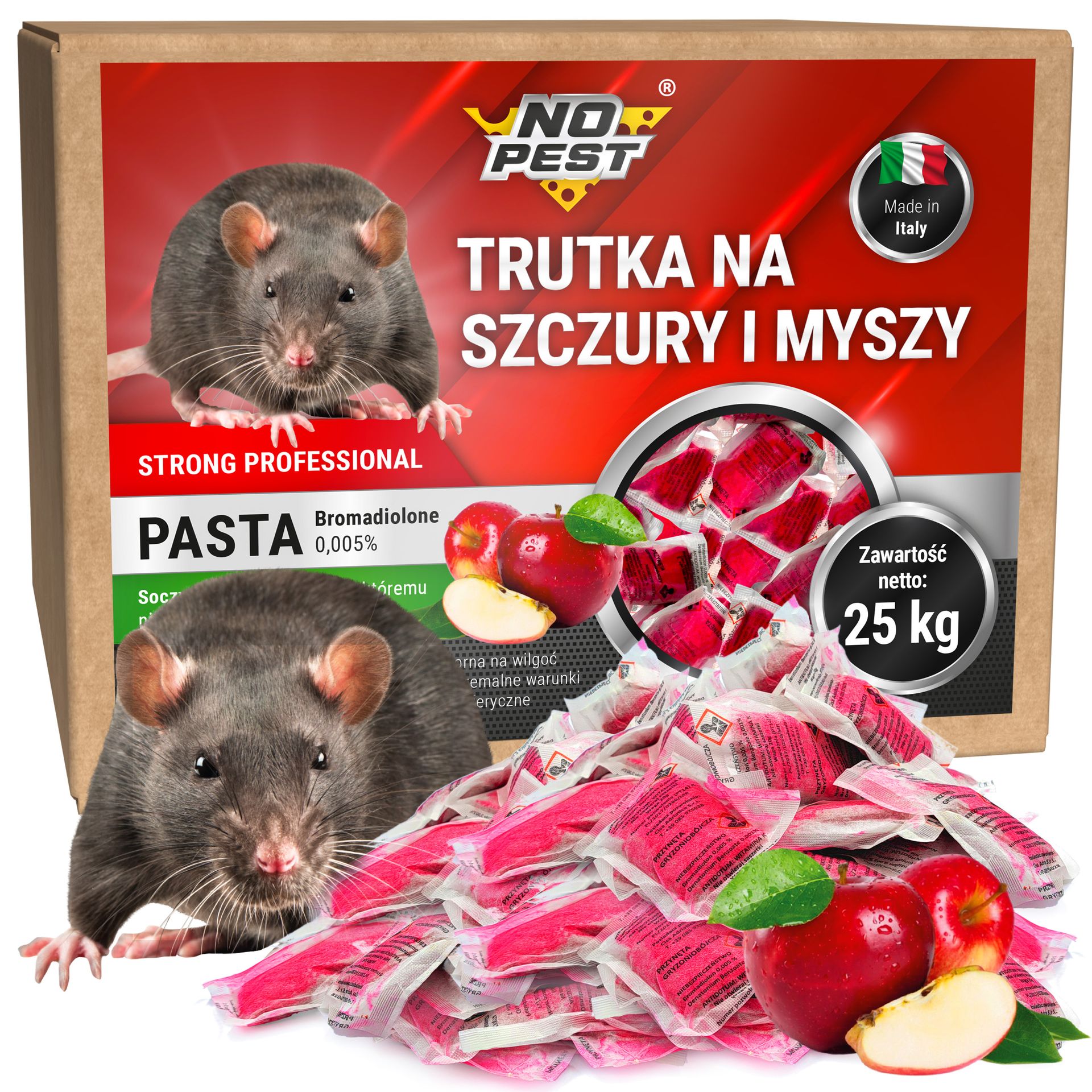 No Pest® Trutka na szczury i myszy, gryzonie 25kg bromadiolon 0,05g/kg czerwona pasta