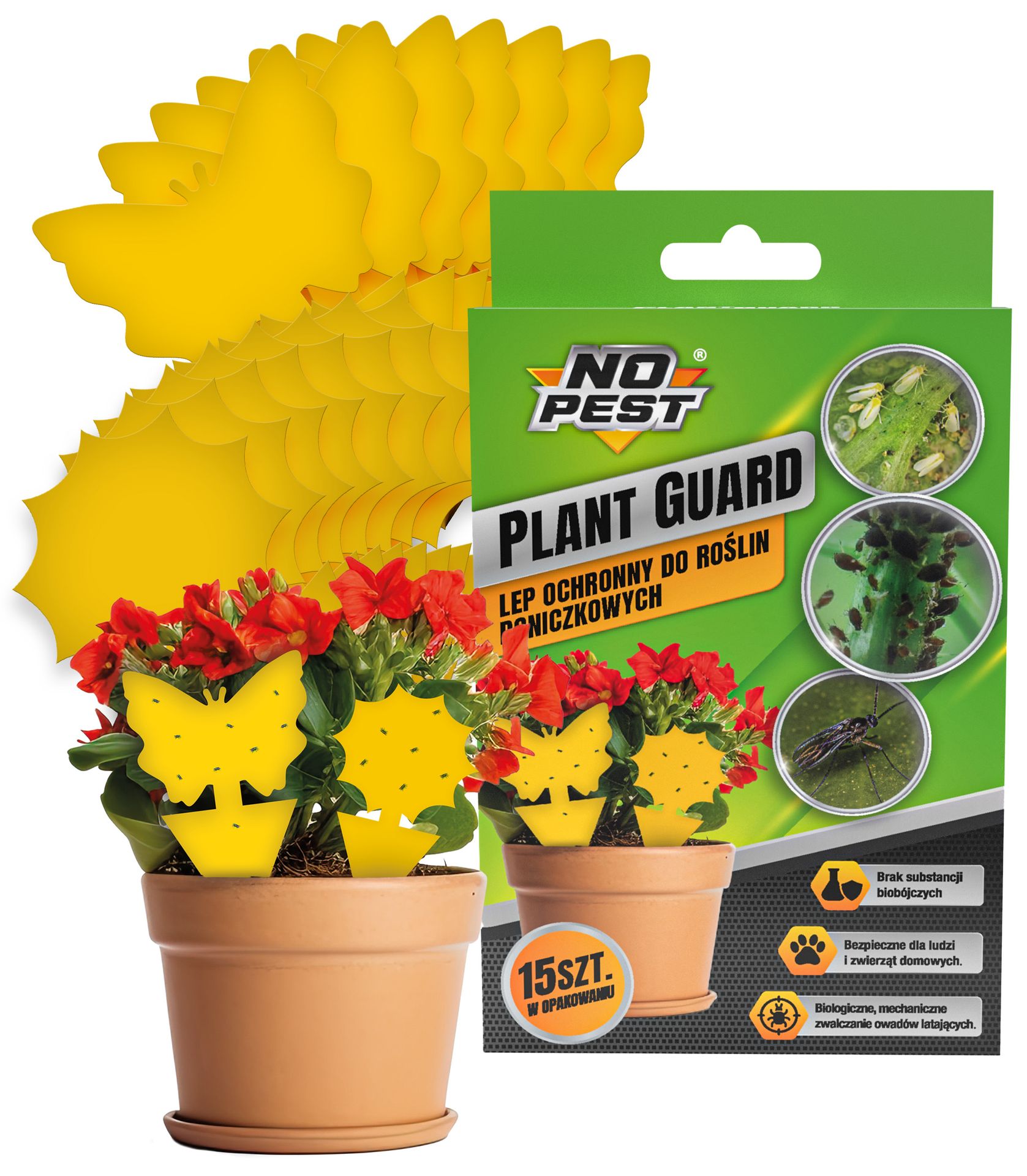 No Pest® Żółty lep do doniczek na ziemiórki, wciornastki, owady 15 sztuk