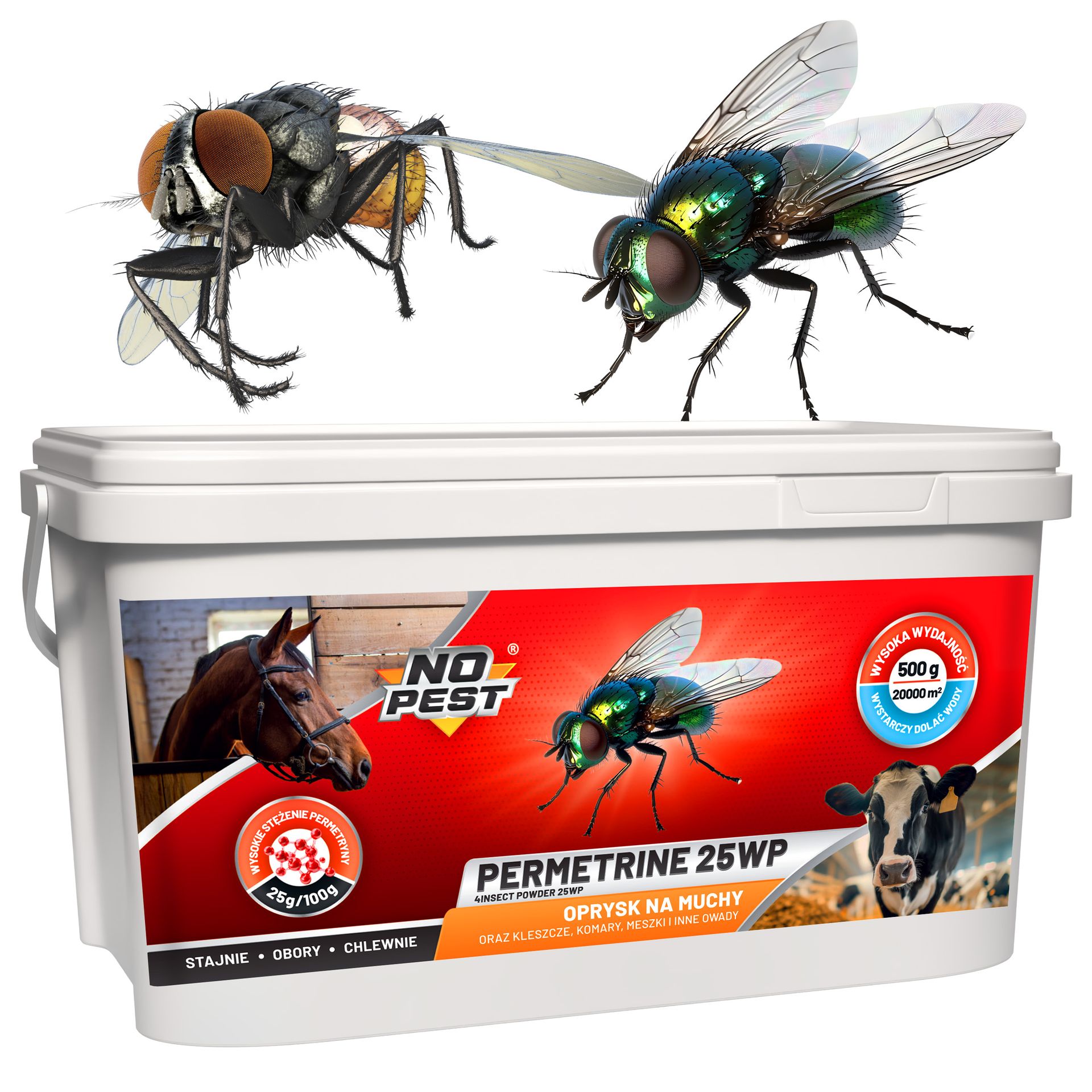 No Pest® Środek na muchy, komary i kleszcze do stajni i obór Permetrine 25WP 500g