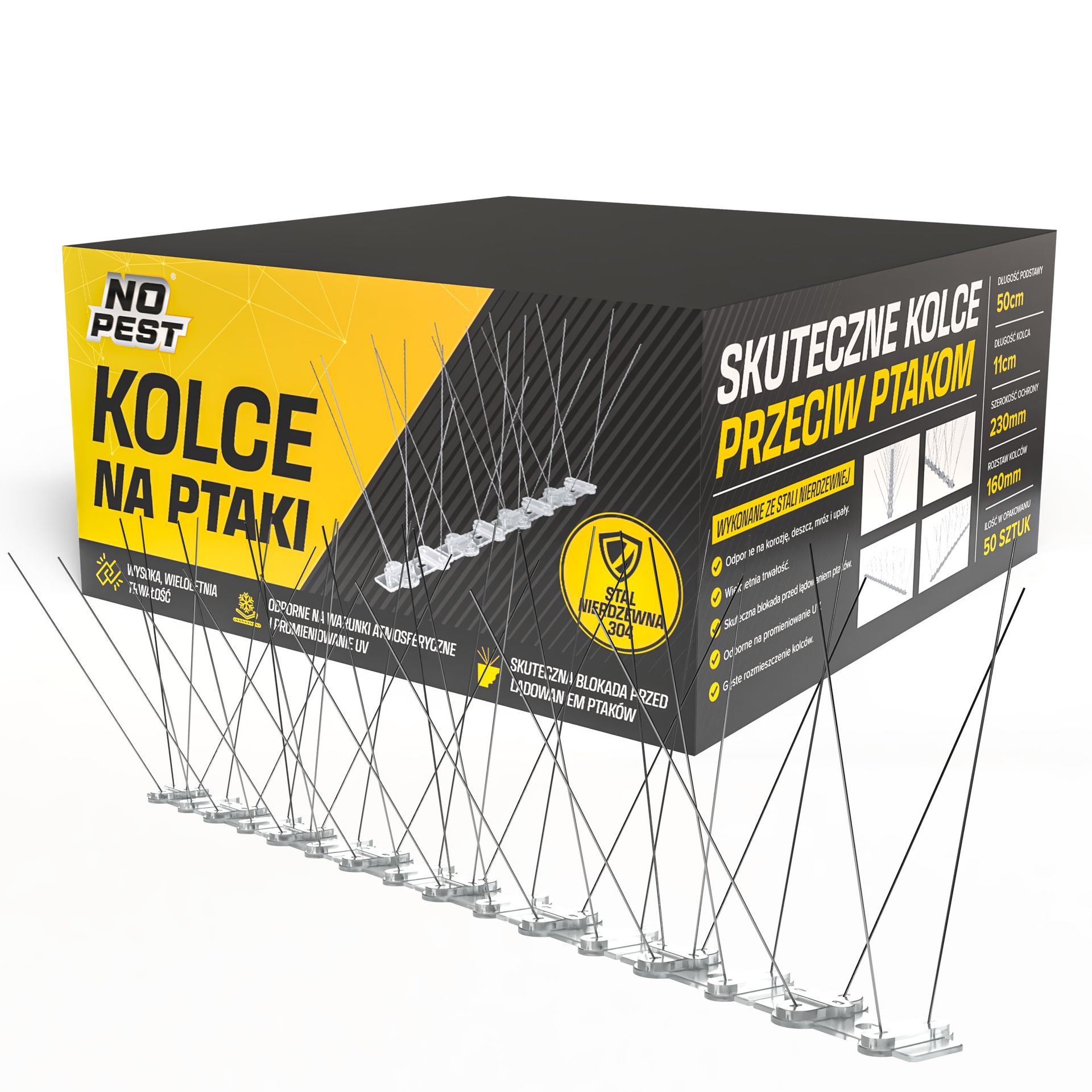 No Pest® Kolce na ptaki, na gołębie 50 cm, szerokie na 230 mm zestaw 50 szt.