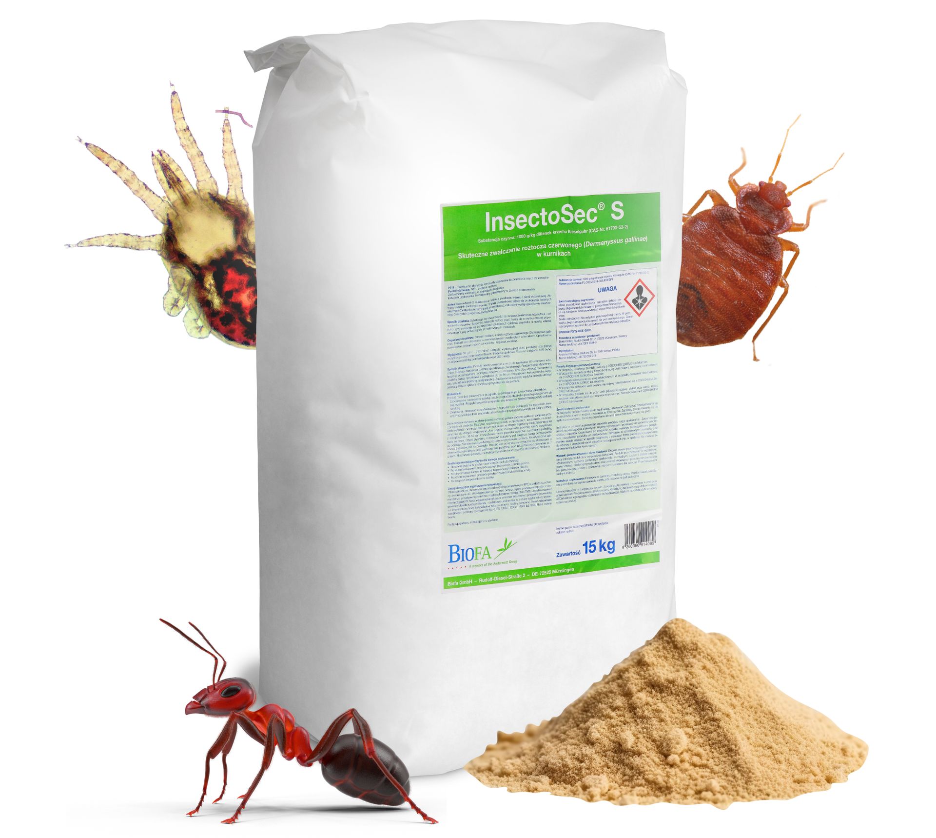 InsectoSec Ziemia okrzemkowa, diatomit ® S na ptaszyńca w kurnikach, hodowli drobiu