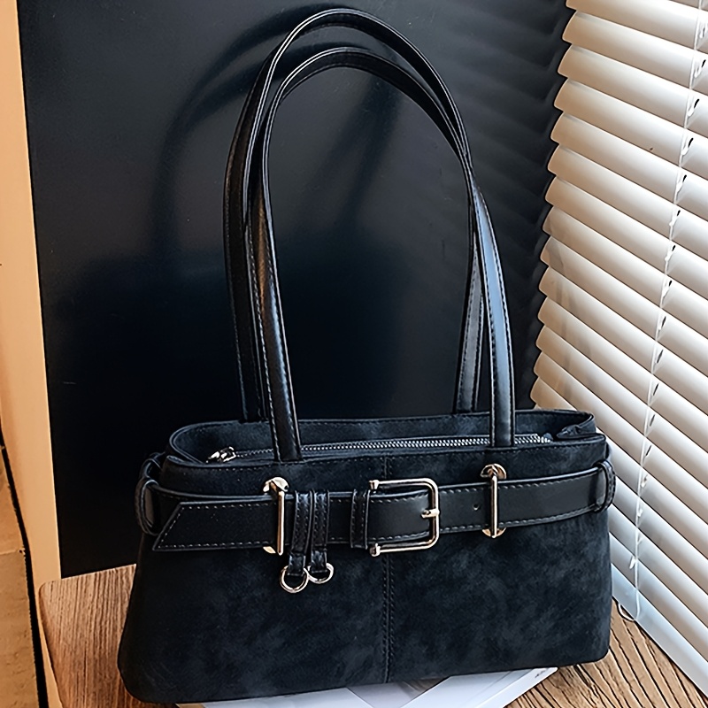 TEMU Elegancka Damska Torba na Ramię w Stylu Vintage z Paskiem, Codzienna Torba do Pracy, Torebka Podróżna z Wyglądem Zamszu, Organizer Kosmetyczny z