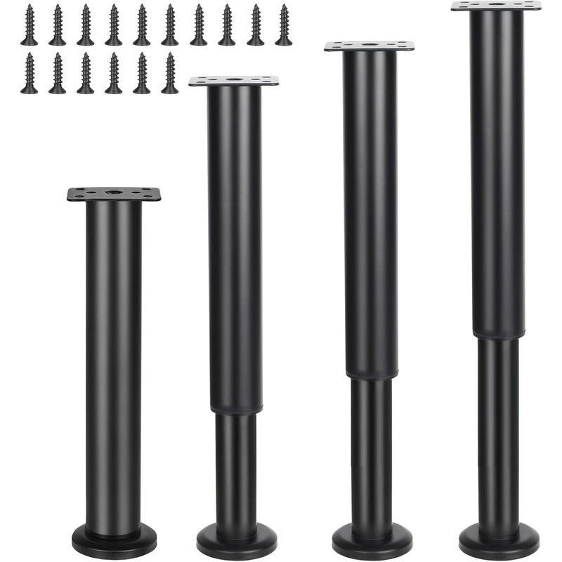 4 sztuki nóg meblowych, 25-42 cm, regulowane nogi meblowe, czarne, metalowe, odpowiednie do szafek, sof, stołów, krzeseł i stojaków