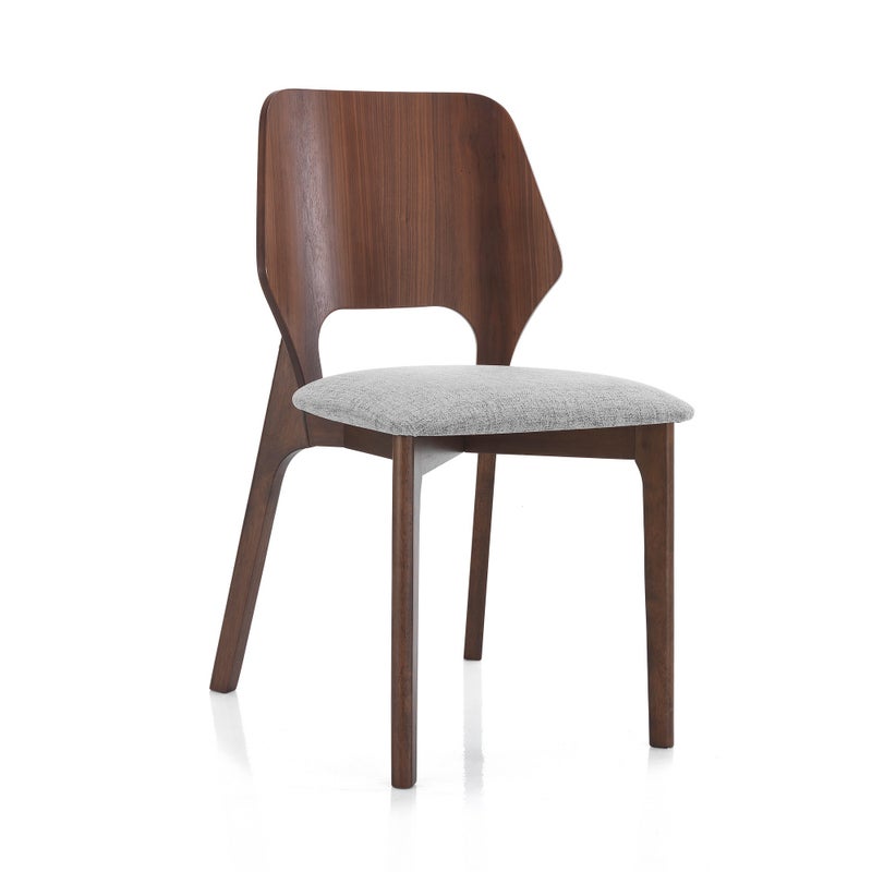 Zestaw 2 krzeseł Natacha z drewna orzechowego i szarej tkaniny, idealny do eleganckiej jadalni, wys. 84 x szer. 48 x gł. 55 cm