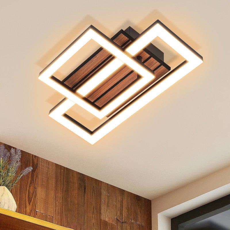NETTLIFE Nowoczesna lampa sufitowa LED 14 W, ciepła biel, 3000 K, prostokątna, czarna, z efektem drewna, do salonu, sypialni, kuchni i korytarza