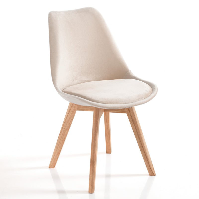 Zestaw 4 krzeseł KIKI SOFT BEIGE – beżowy welur, drewno dębowe, styl do wnętrz