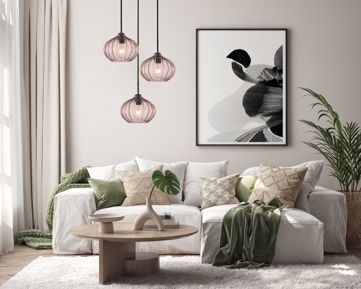 PANSOL czarna potrójna lampa wisząca z brązowymi kloszami 3xE27 ITALUX PND-2940-3AS-BK-CF