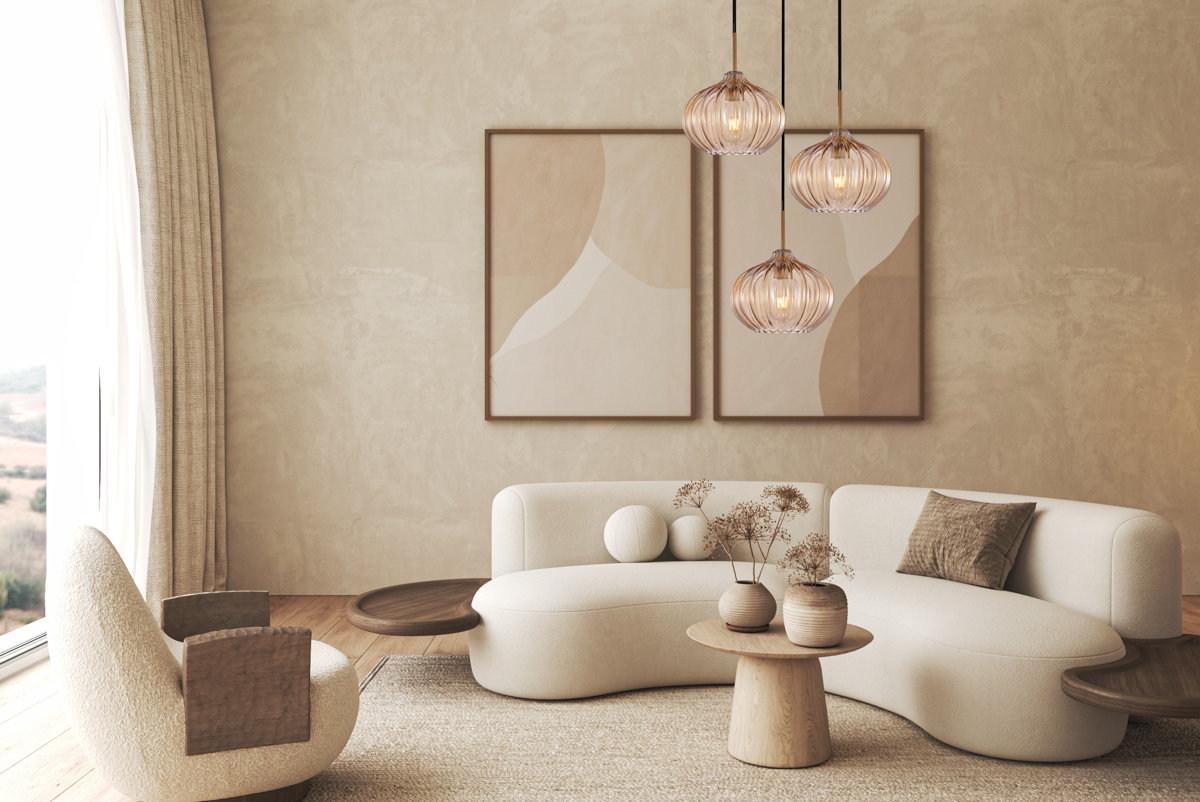 PANSOL czarna potrójna lampa wisząca z bursztynowymi kloszami 3xE27 ITALUX PND-2940-3AS-BRO-AMB