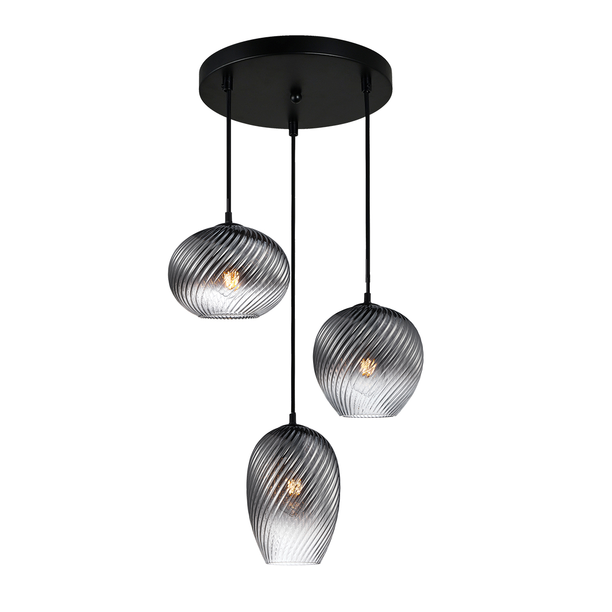 ALIAS lampa wisząca czarna różne klosze szkło dymione cieniowane 3xE27 PND-3672-3A-BK-SG