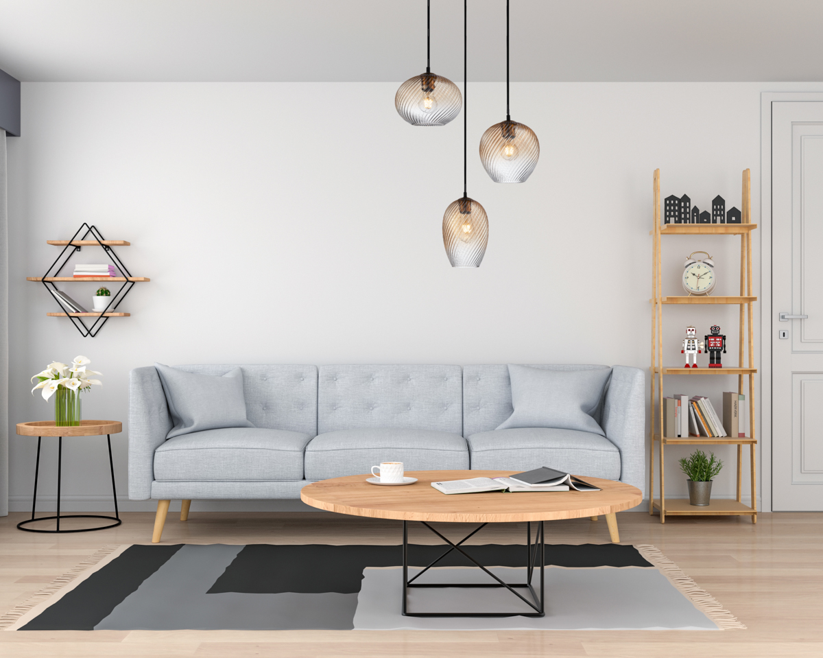ALIAS lampa wisząca czarna różne klosze szkło amber cieniowane 3xE27 PND-3672-3A-BRO-AMB