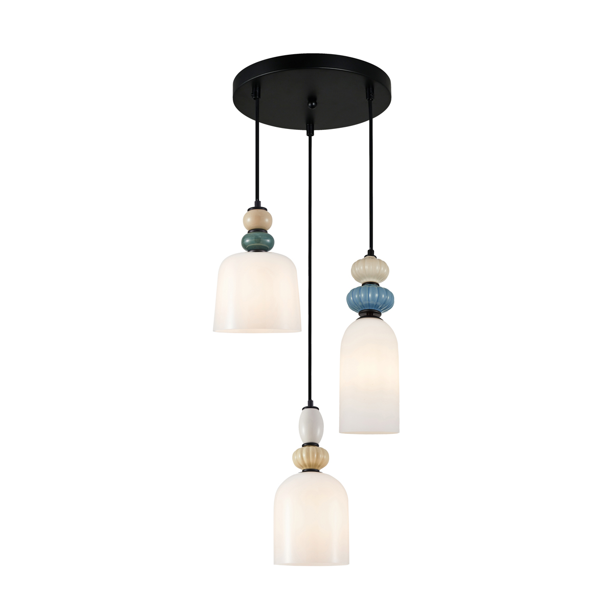 BONATA lampa wisząca czarna klosze białe gładkie kolorowa ceramika 3xE27 PND-36573-3-BK-WH