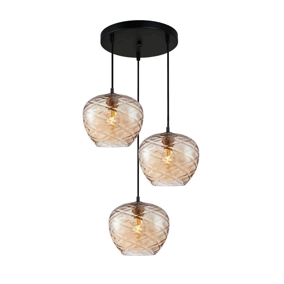 BRESCO lampa wisząca czarna klosze szkło bursztynowe 3xE27 kaskada PND-3033-3A-BRO-AMB