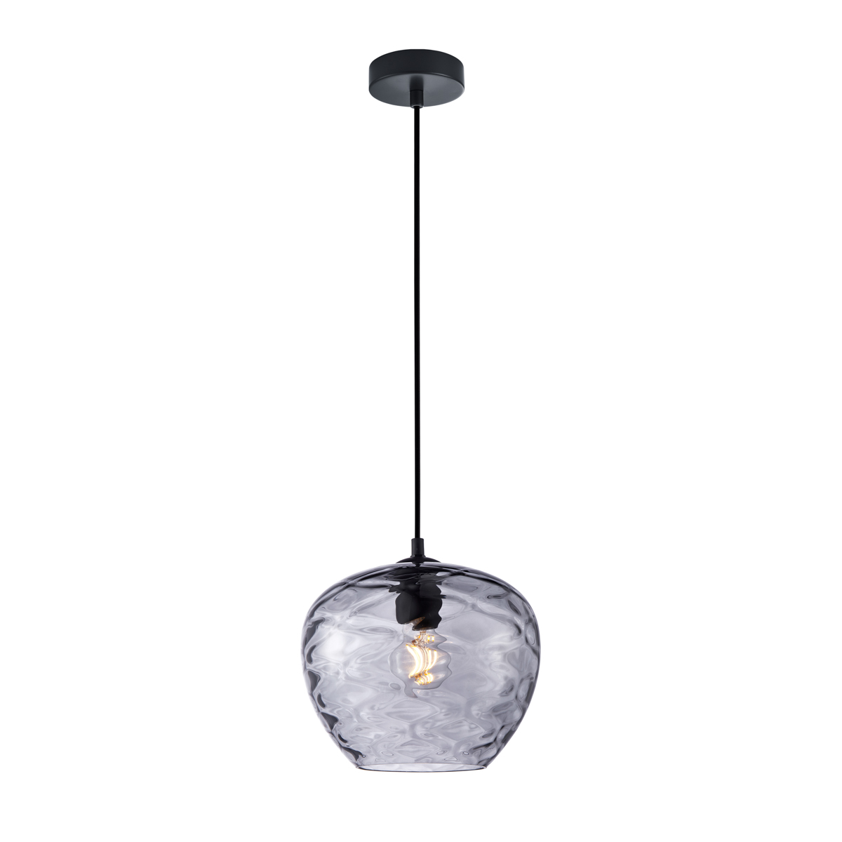 BRESCO lampa wisząca czarna klosz szkło dymione 1xE27 PND-3033-1-BK-SG