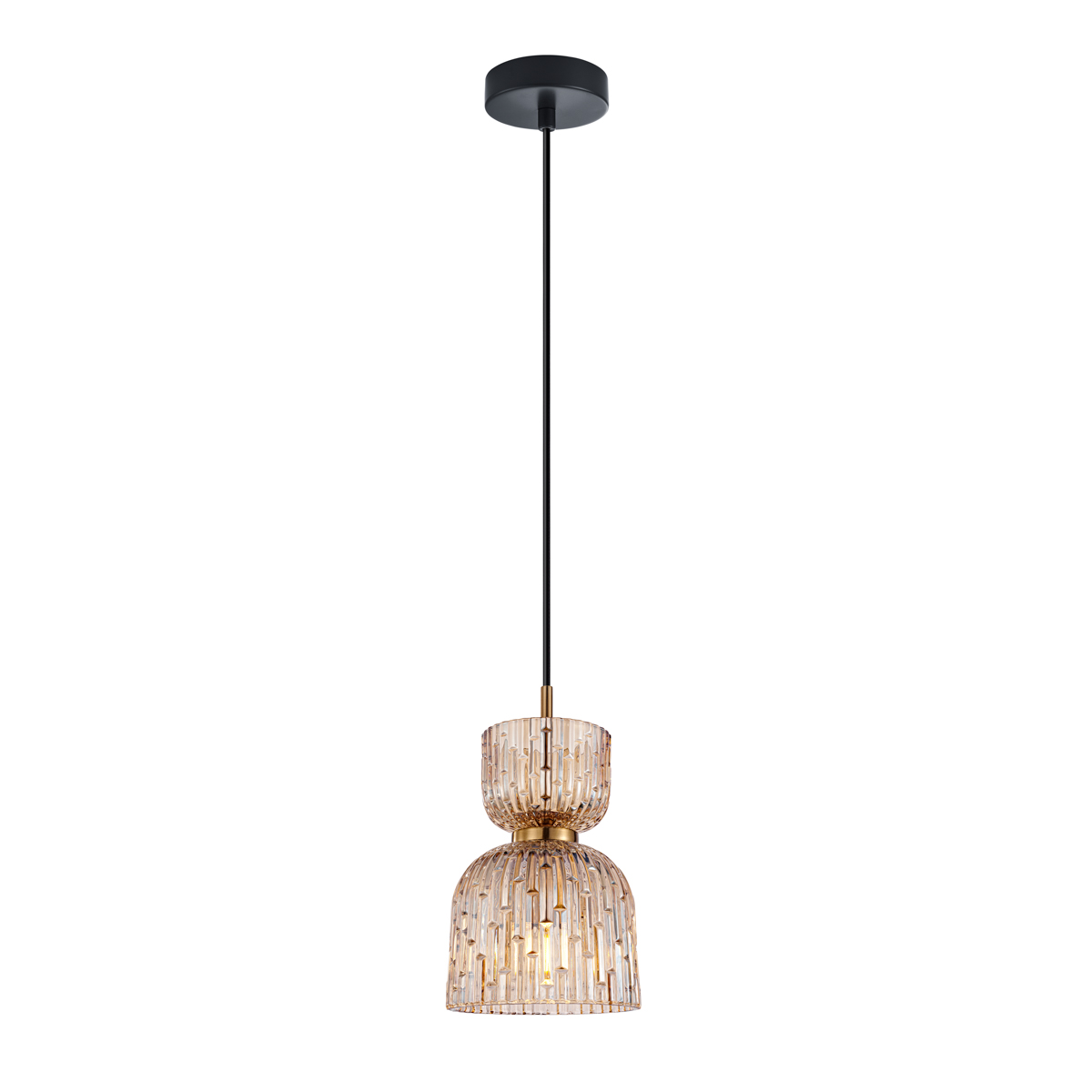 BALME lampa wisząca czarno-złota klosz podwójny kielich amber 1xE27PND-3619-1-BRO-AMB