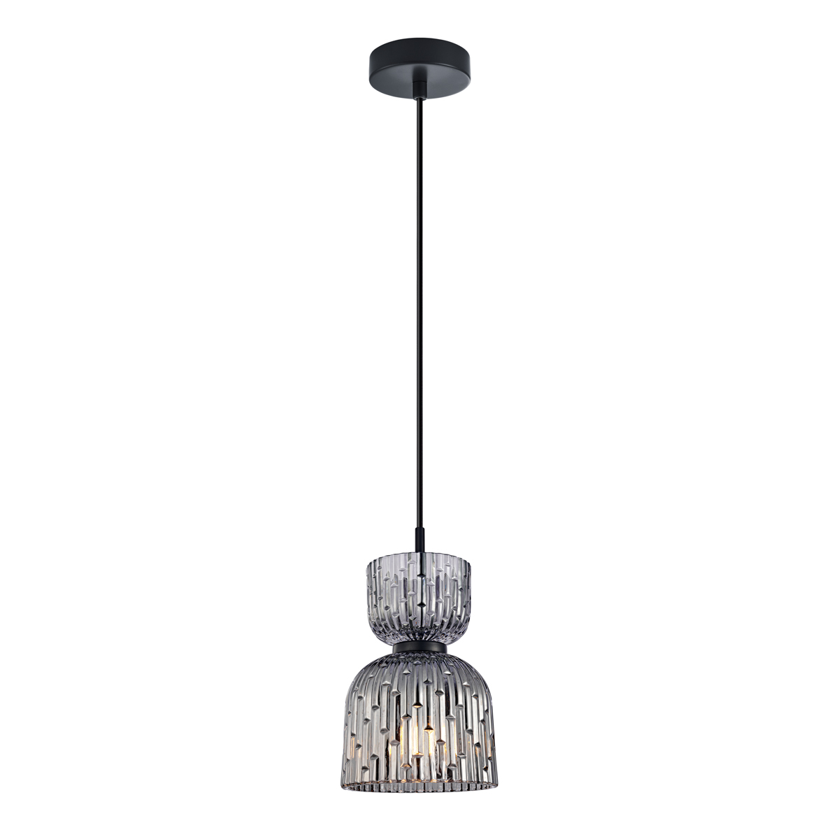 BALME lampa wisząca czarno-złota klosz podwójny kielich dymiony 1xE27 PND-3619-1-BK-SG