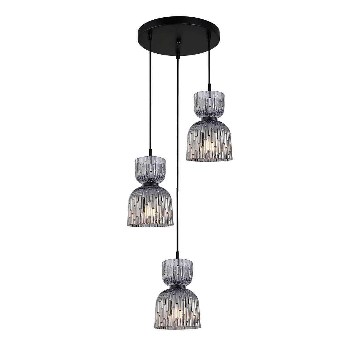 BALME lampa wisząca potrójna czarno-złota klosze podwójne kielichy dymione 3xE27 PND-3619-3A-BK-SG